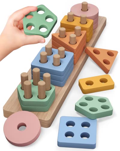 GOPO TOYS Montessori Toys for 1 2 Year Old Boy Girl, Toddler Toys Wooden Shape Sorter